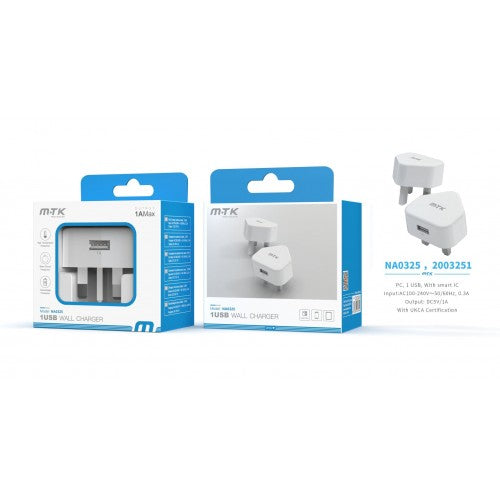 M-TK USB 1A Charger Adapter White