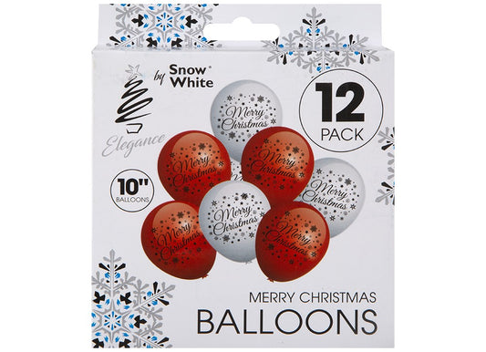 Snow White Merry Christmas Balloons 12 Pk
