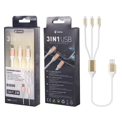 One Plus 3 In 1 Data Cable 1.2M White