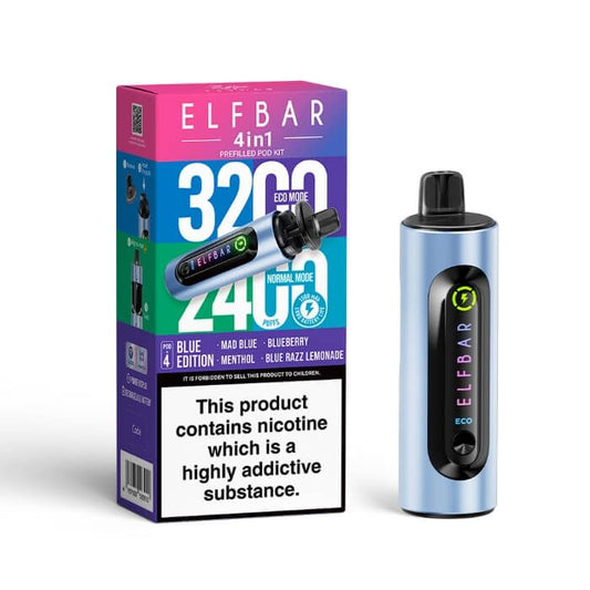 Elfbar 4 In 1 Blue Edition 3200 Puffs Rechargeable Battery 5 Pcs