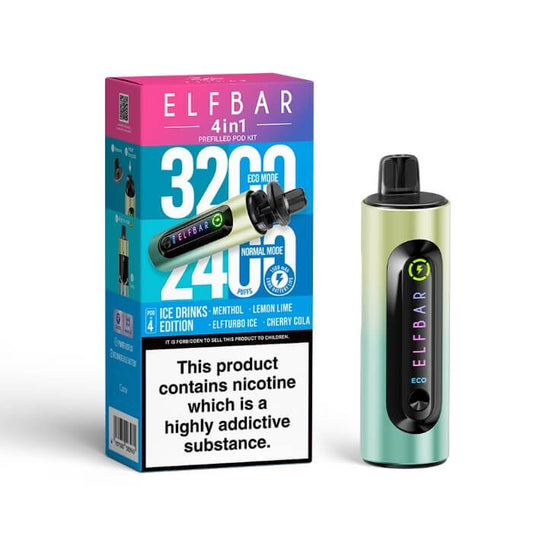Elfbar 4 In 1 Ice Drinks Edition 3200 Puffs Rechargeable Battery 5 Pcs