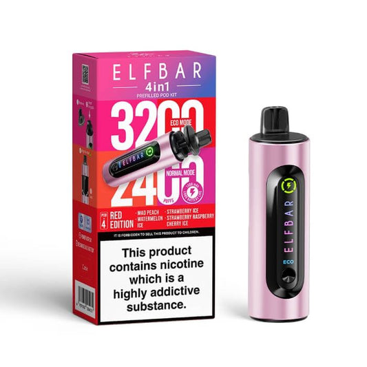 Elfbar 4 In 1 Red Edition 3200 Puffs Rechargeable Battery 5 Pcs