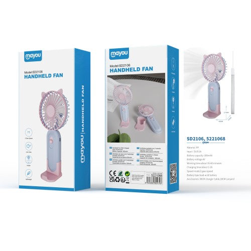Mayou Handheld Fan 300mAh Pink