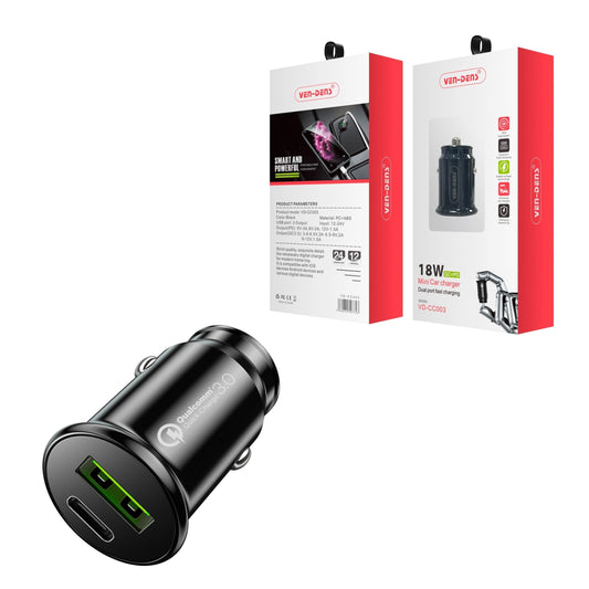 Ven-Dens Mini Car Charger 18W Black