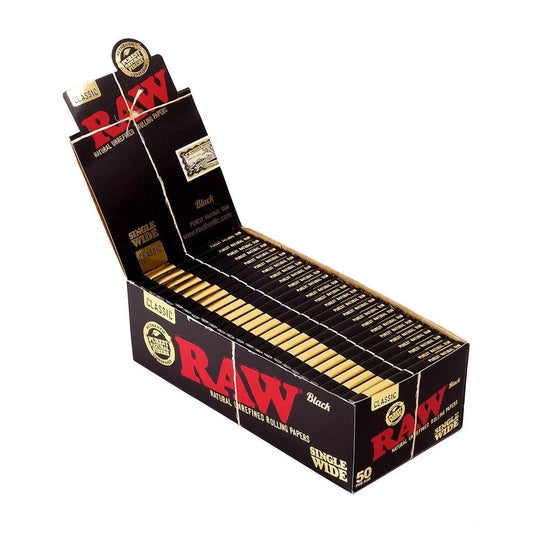 Raw Single Wide Black Standard Rolling Papers 50 Pk
