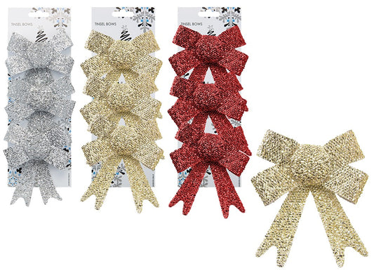 Snow White Tinsel Bows 10x13x3cm 3 Pk