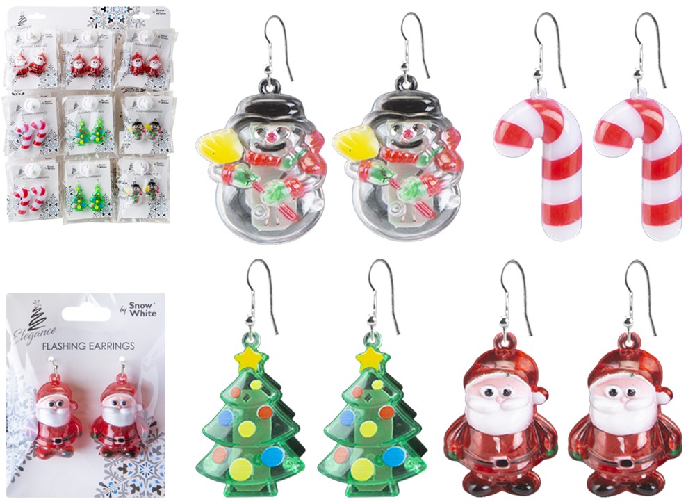 Snow White Flashing X-Mas Earring 36 Pk