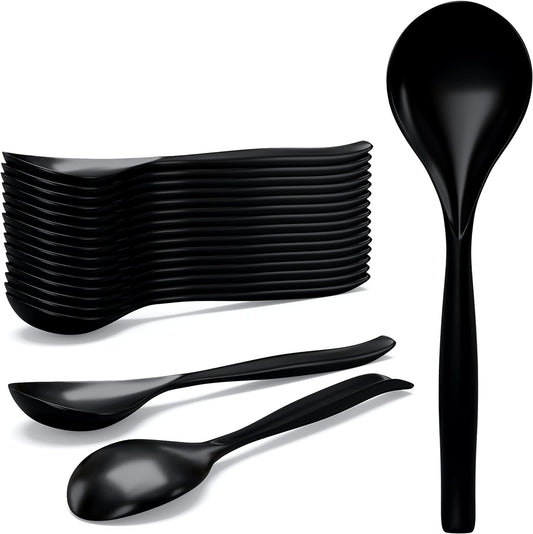 Plastic Desert Black Spoons 25 Pk