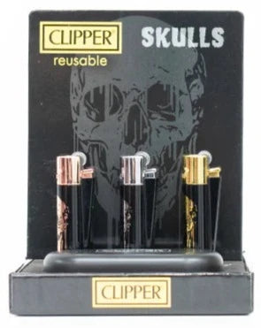 Clipper Metal Flint Skulls 12 Pk