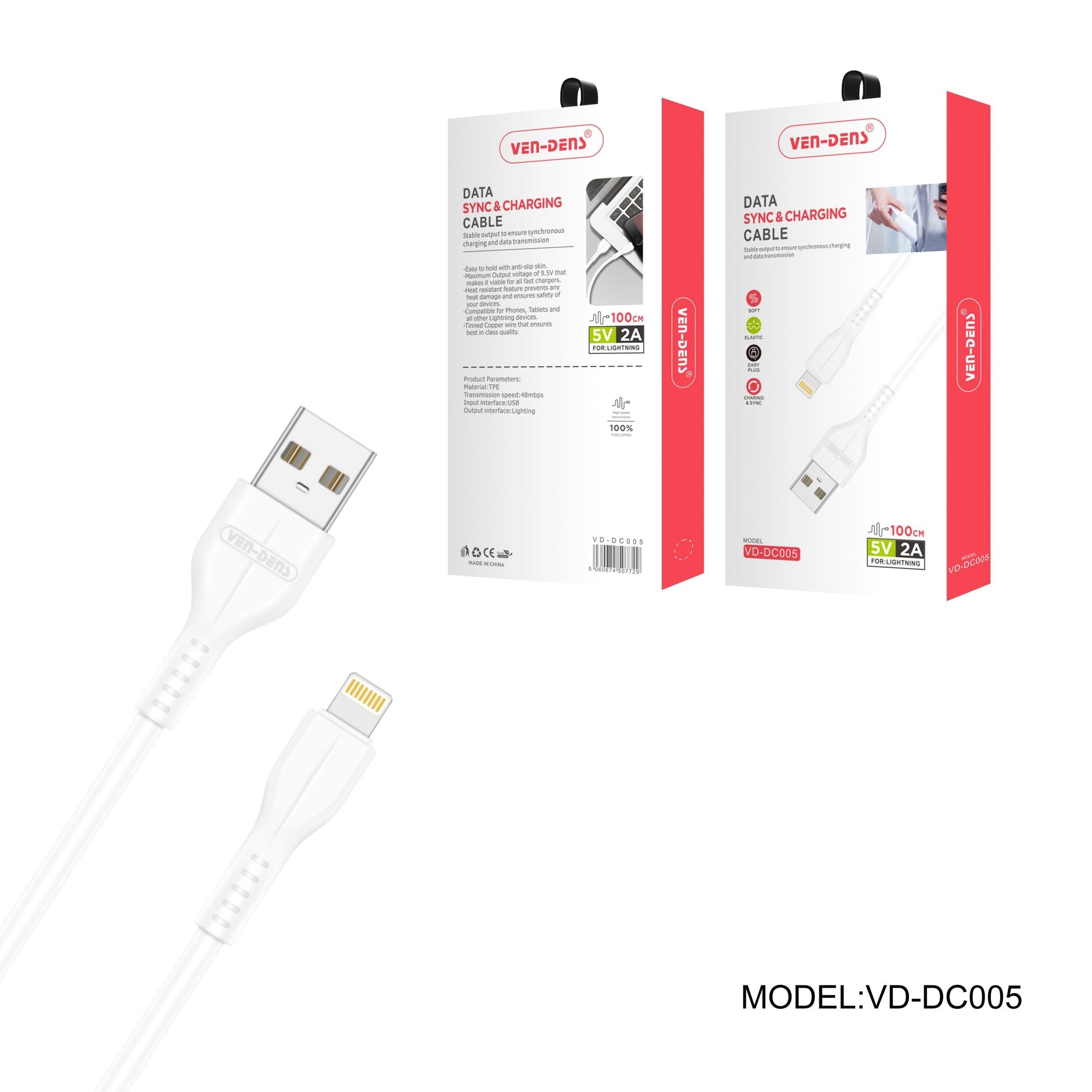 Ven-Dens USB To Lightng Data Cable 100cm