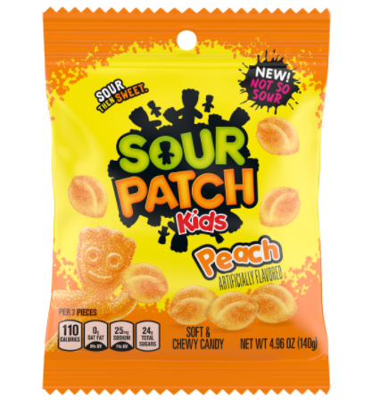 Sour Patch Peach Peg 3.56OZ x 12 Bags