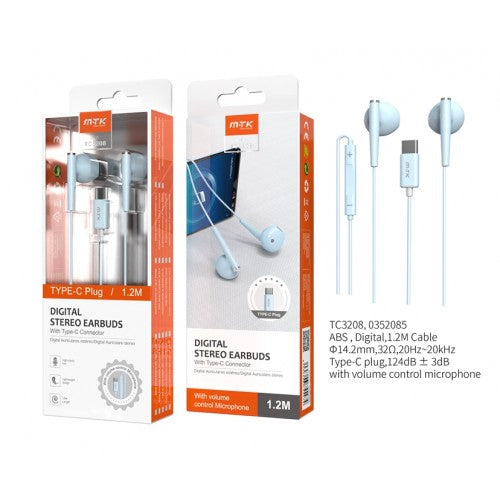 M-TK Type-C Ear Phones 1.2m Blue