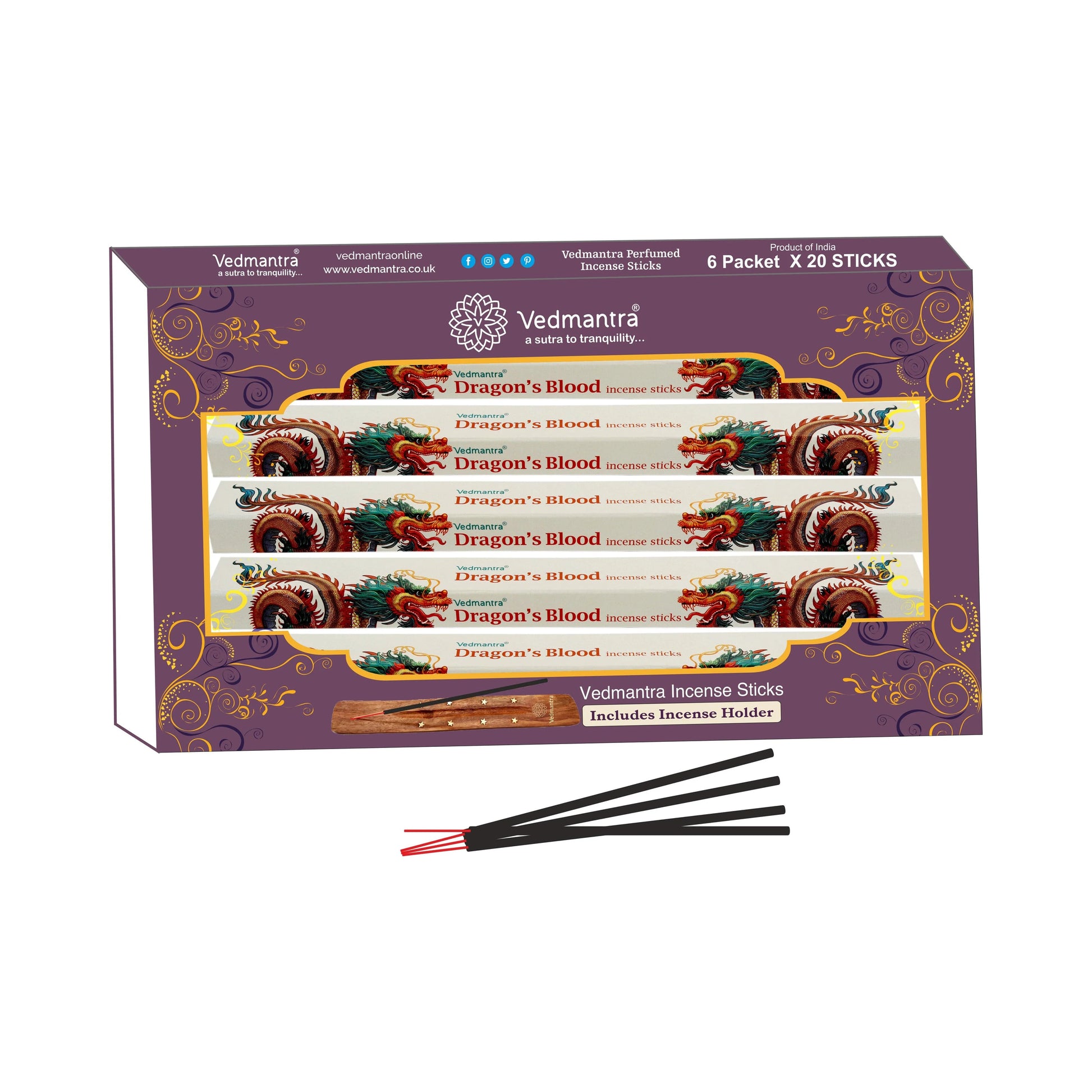 Vedmantra Dragon Blood 20 Sticks x 6 Pk