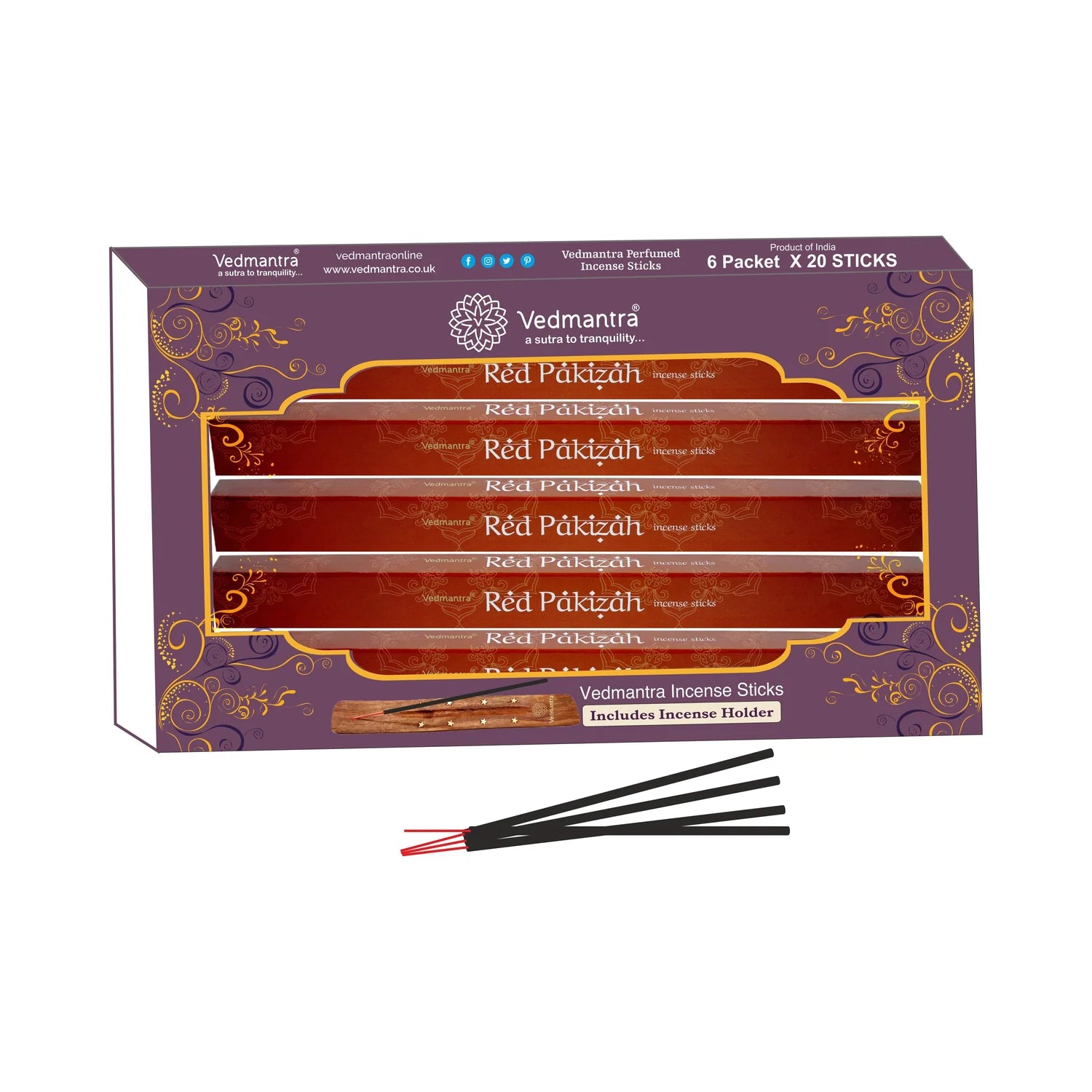 Vedmantra Red Pakizah 20 Sticks x 6 Pk