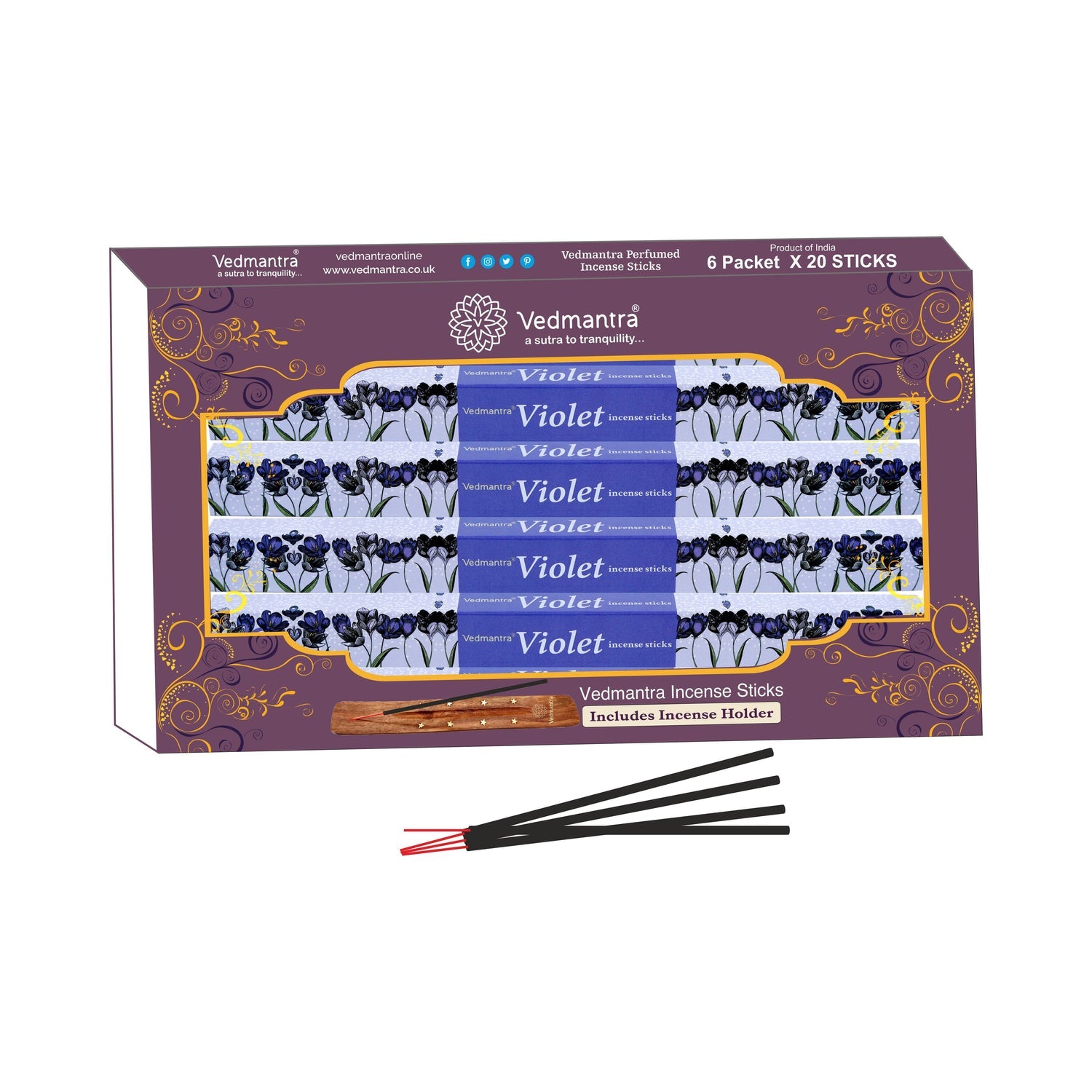 Vedmantra Violet 20 Sticks x 6 Pk