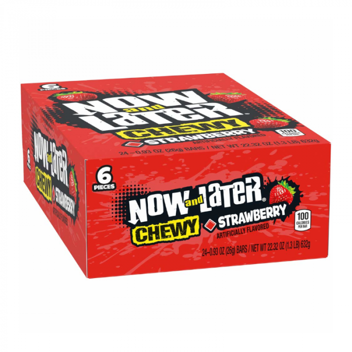 Now And Later Strawby Chew Bars 24 x 26g